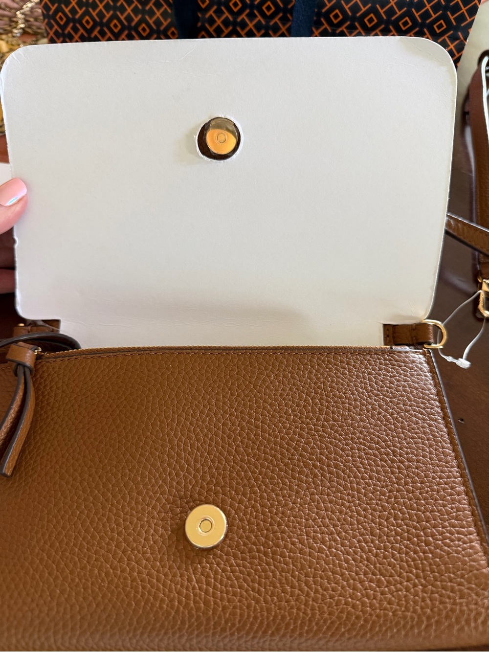 Tory Burch Brown Pebbled Leather Crossbody with Embossed Logo - Picture 5 of 8